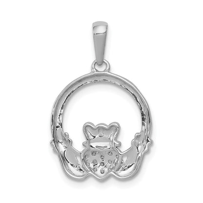 14K Weißgold Claddagh-Kreis-Anhänger mit 0,125 ct. Labordiamant VS/SI+ G+
