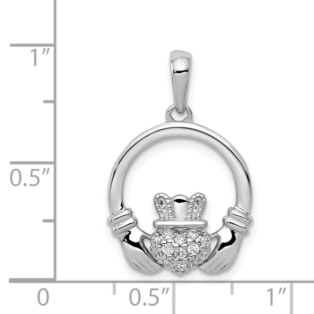 14k Weißgold Echtdiamant-Claddagh-Kreis-Anhänger