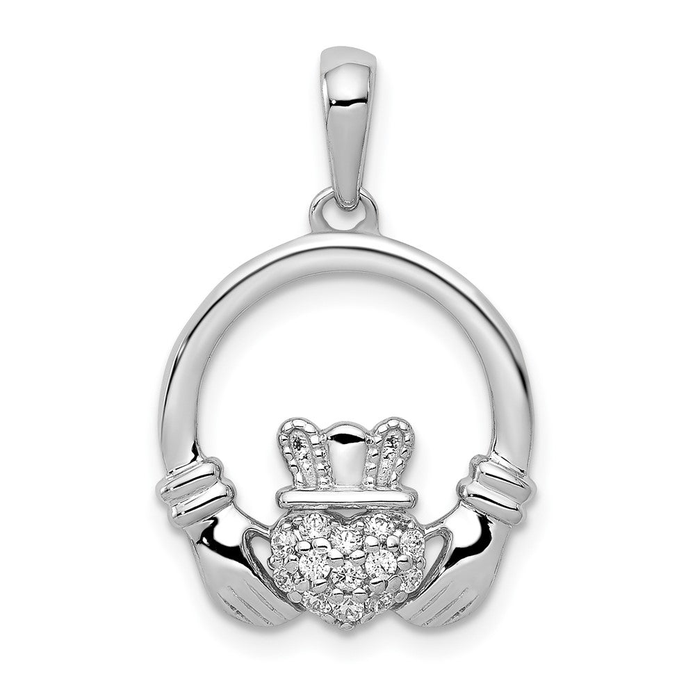 14K Weißgold Claddagh-Kreis-Anhänger mit 0,125 ct. Labordiamant VS/SI+ G+
