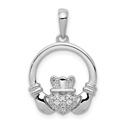 14K Weißgold Claddagh-Kreis-Anhänger mit 0,125 ct. Labordiamant VS/SI+ G+