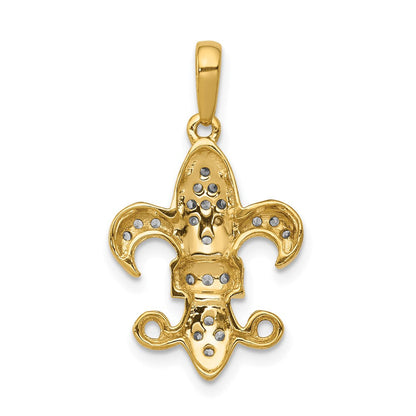 14K Gelbgold Fleur-de-Lis-Anhänger mit echten Diamanten