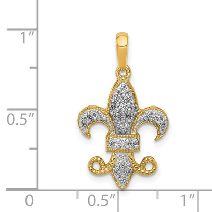 14K Gelbgold Fleur-de-Lis-Anhänger mit echten Diamanten