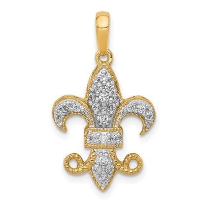 14K Gelbgold Fleur-de-Lis-Anhänger mit echten Diamanten