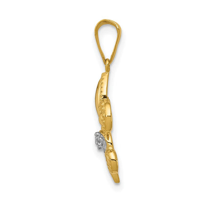 14K Gelbgold mit Rhodium, poliert, echter Diamant-Fleur-de-Lis-Anhänger