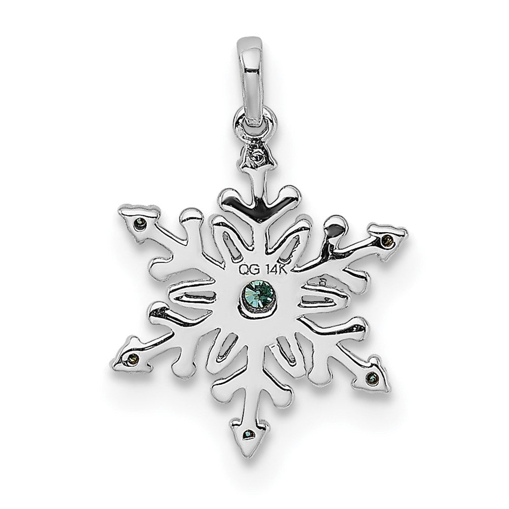 14K Weißgold Schneeflocken-Anhänger mit 0,1 ct. echten blauen und weißen Diamanten