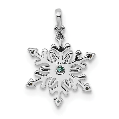 14K Weißgold Schneeflocken-Anhänger mit 0,1 ct. echten blauen und weißen Diamanten