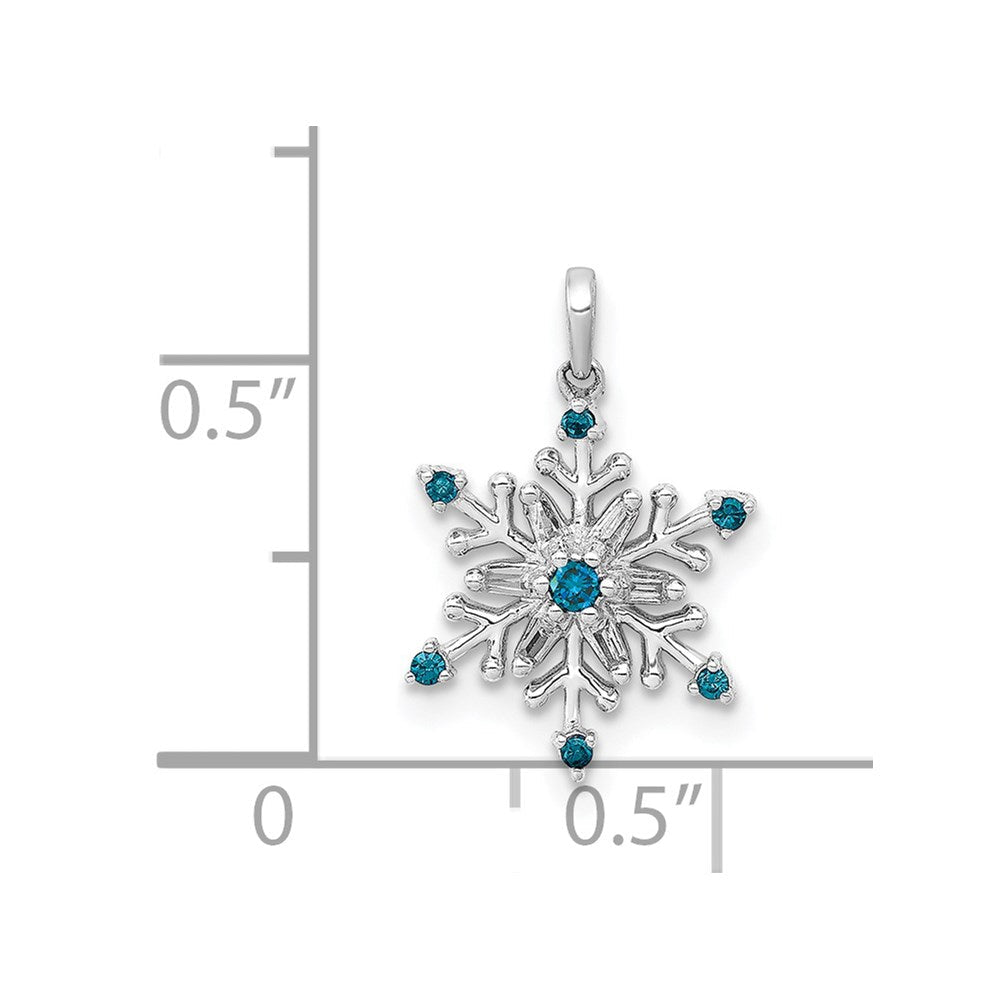 14K Weißgold Schneeflocken-Anhänger mit 0,1 ct. echten blauen und weißen Diamanten