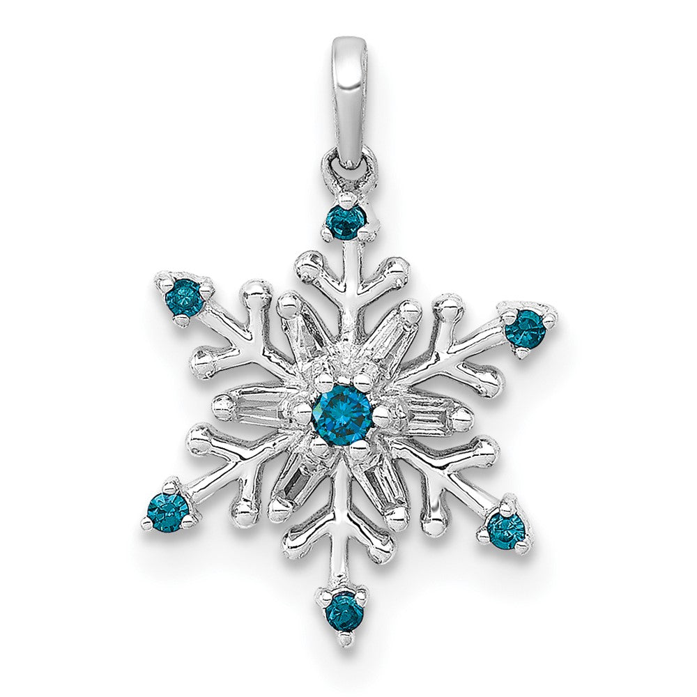14K Weißgold Schneeflocken-Anhänger mit 0,1 ct. echten blauen und weißen Diamanten