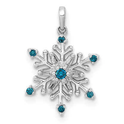14K Weißgold Schneeflocken-Anhänger mit 0,1 ct. echten blauen und weißen Diamanten