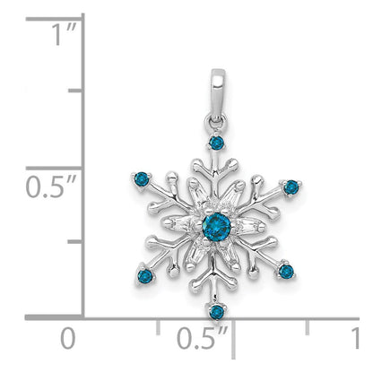 14K Weißgold Schneeflocken-Anhänger mit 0,167 ct. Echten Blauen und Weißen Diamanten