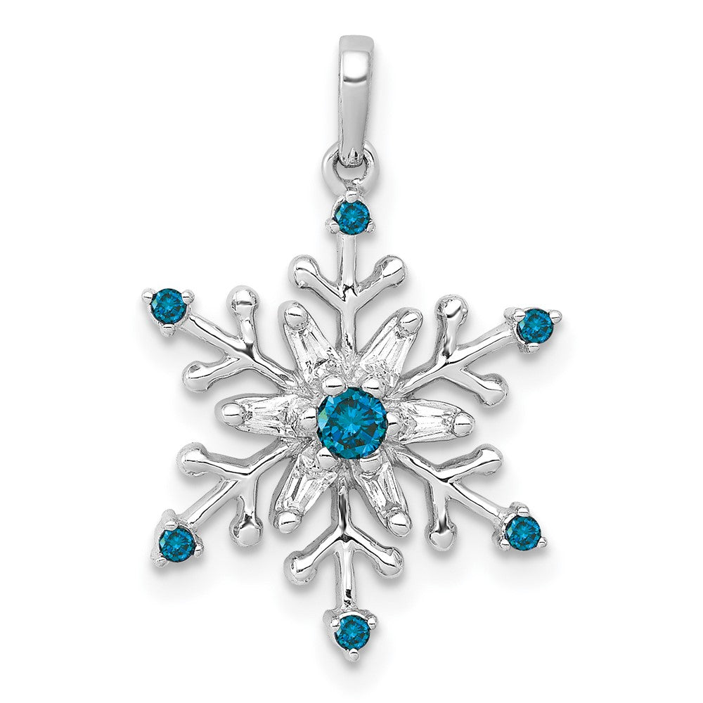 14K Weißgold Schneeflocken-Anhänger mit 0,167 ct. Echten Blauen und Weißen Diamanten