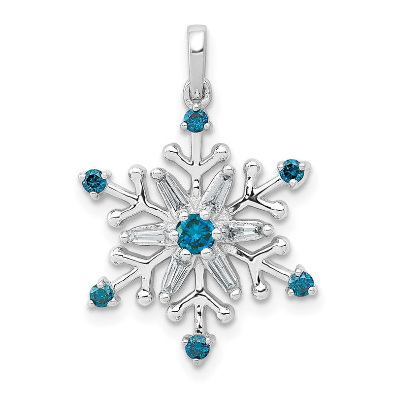 14K Weißgold Anhänger Schneeflocke mit 0,25 ct. echten blauen und weißen Diamanten