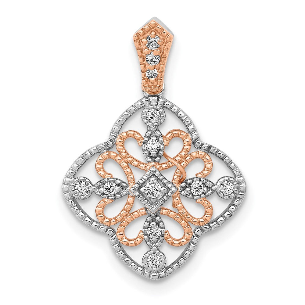 14K Weißgold mit Rosé-Rhodium-Beschichtung Vintage-Anhänger mit echtem Diamant