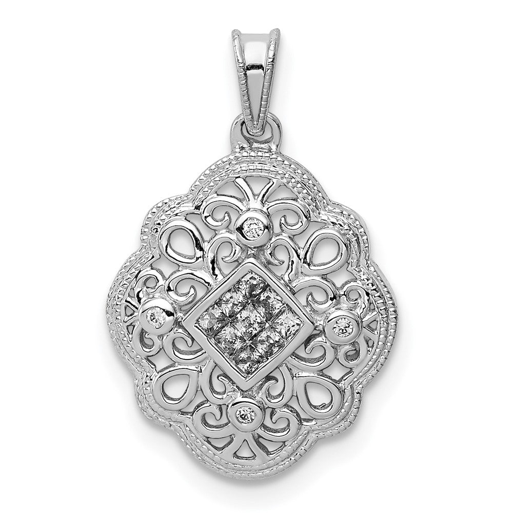 14K Weißgold Vintage-Anhänger mit 0,125 ct. echtem Diamant