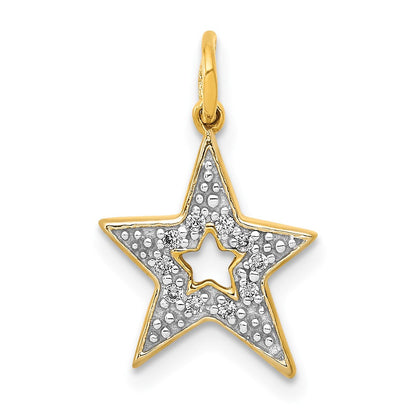 14K Gelbgold Stern-Charm mit echtem Diamant