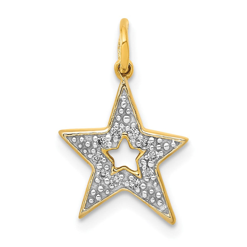 14K Gelbgold Stern-Charm mit echtem Diamant