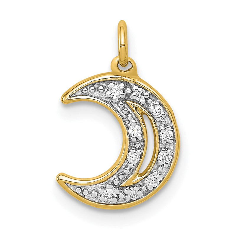 14K Gelbgold Echter Diamant-Mond-Charm