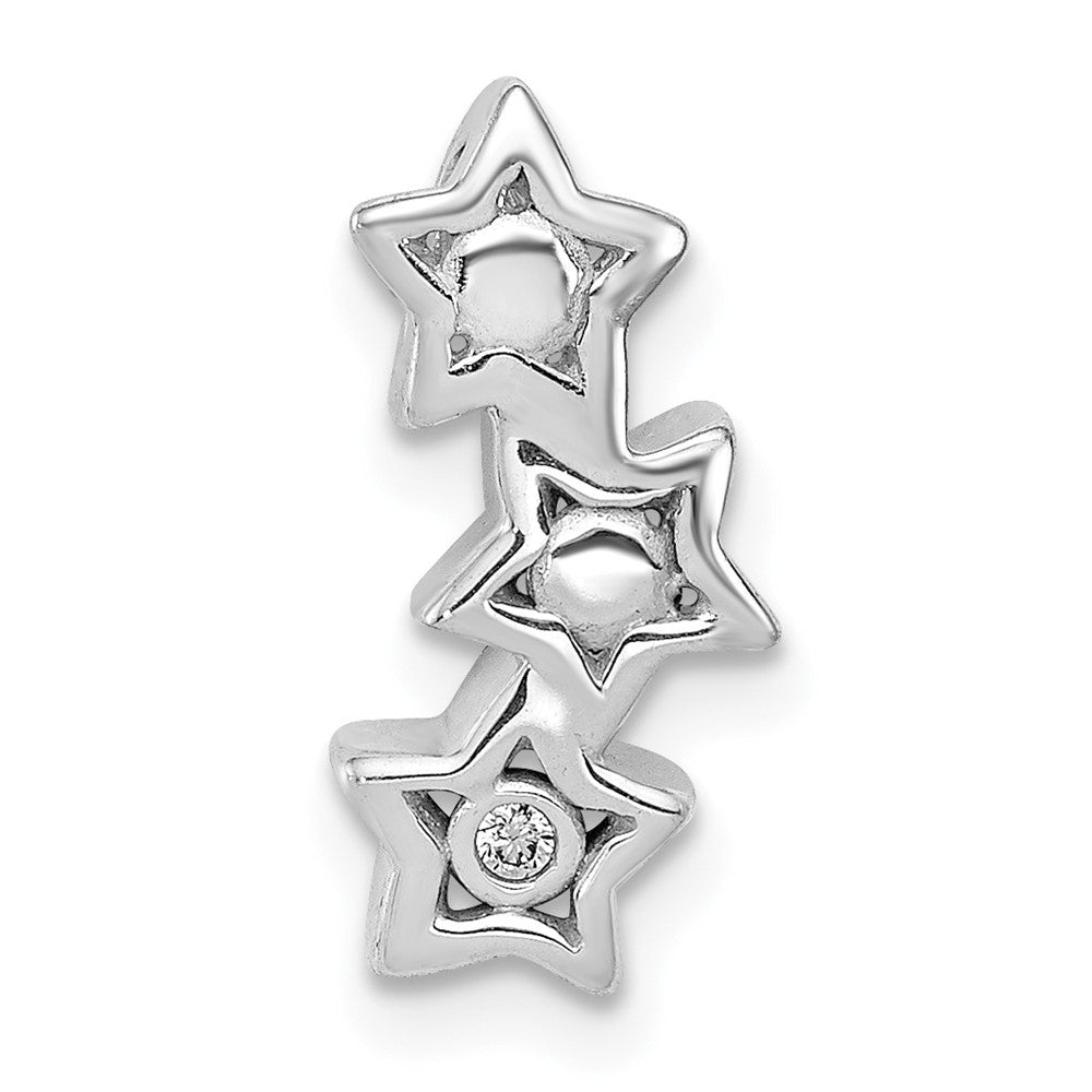 14K Weißgold Echt Diamant Drei Sterne Kette Anhänger