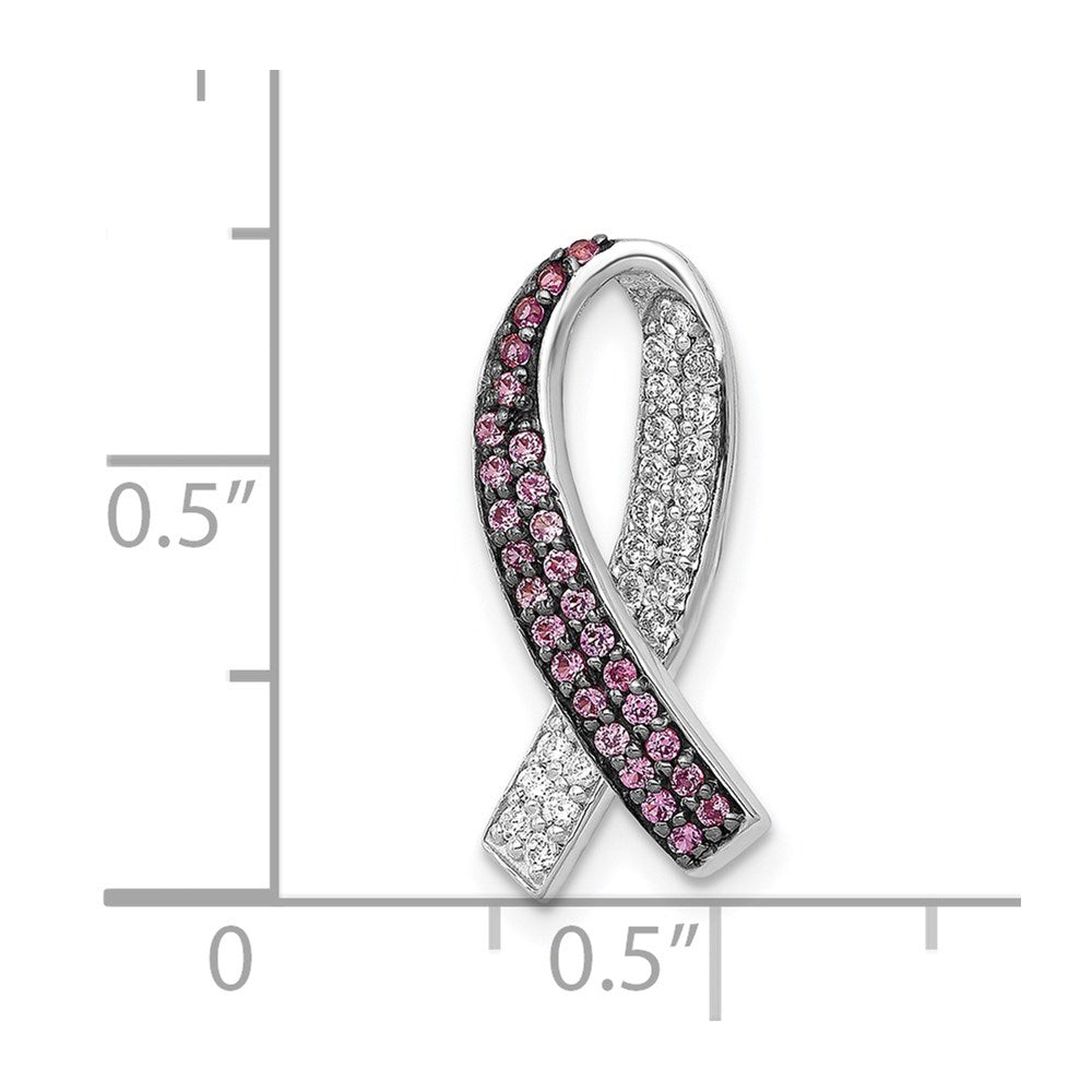 14k Weißgold Real Diamant Lab Created Pink Sapphire Awareness Slide Pendant