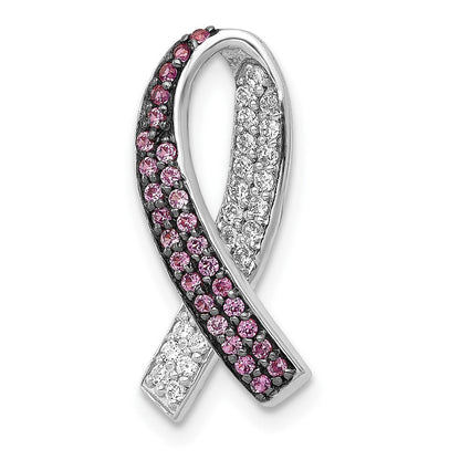14k Weißgold Real Diamant Lab Created Pink Sapphire Awareness Slide Pendant