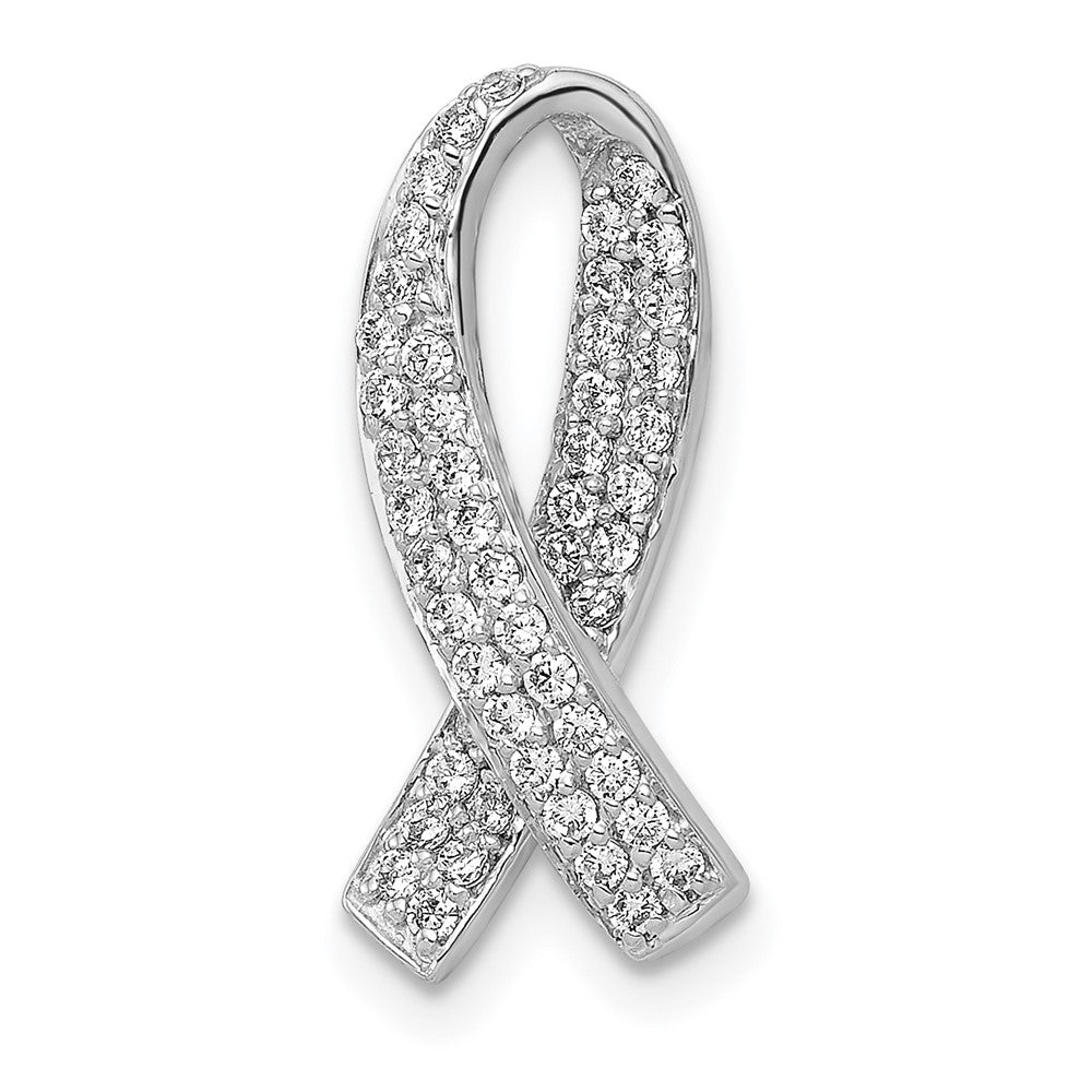 14K Weißgold Awareness-Anhänger mit echten Diamanten zum Aufschieben auf die Kette