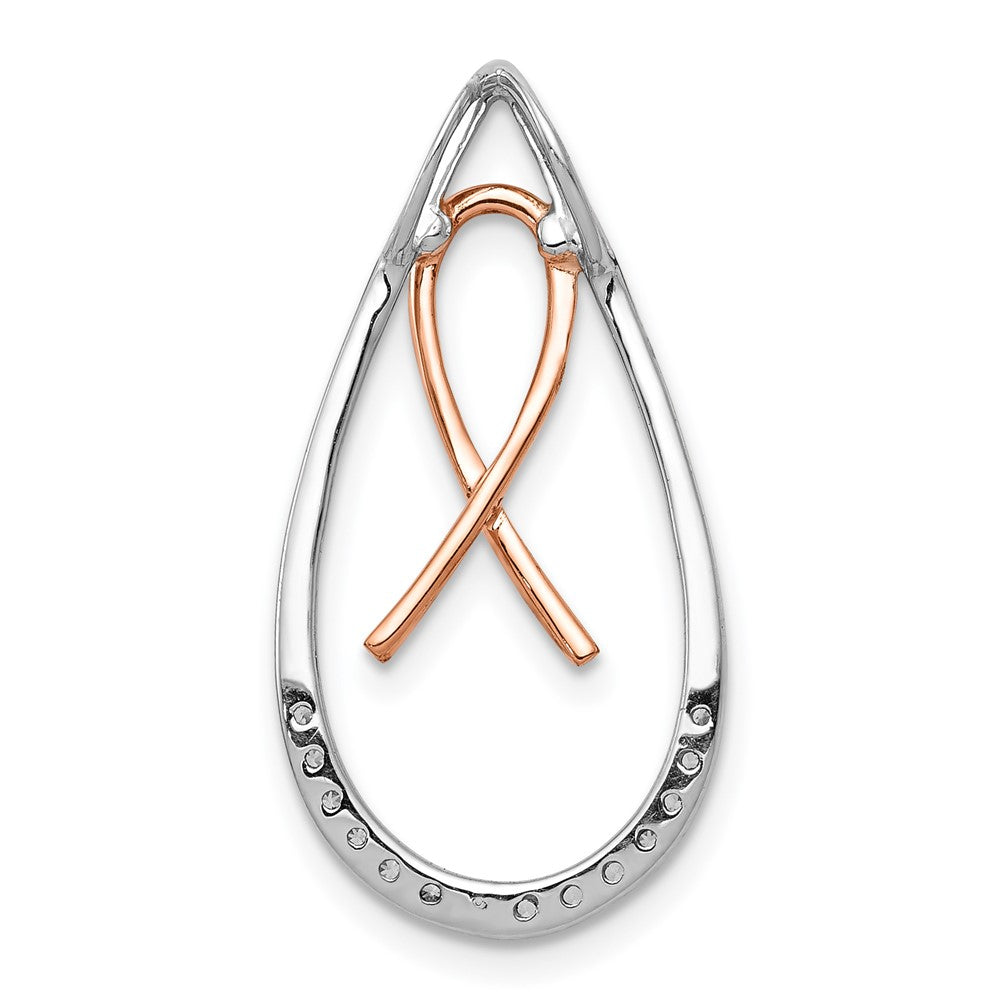 14K Bicolor Gold Echt Diamant Bewusstsein Schleife Tropfen Kette Anhänger