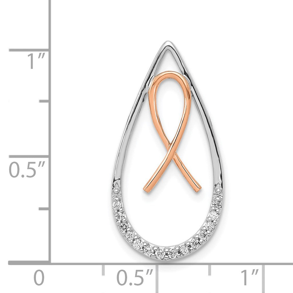 14K Bicolor Gold Echt Diamant Bewusstsein Schleife Tropfen Kette Anhänger