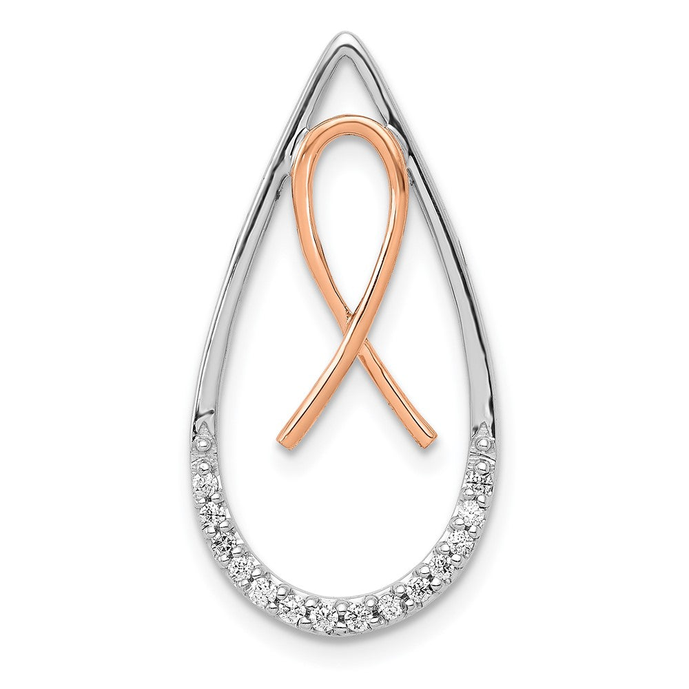 14K Bicolor Gold Echt Diamant Bewusstsein Schleife Tropfen Kette Anhänger