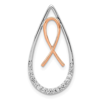 14K Bicolor Gold Echt Diamant Bewusstsein Schleife Tropfen Kette Anhänger