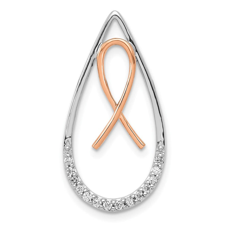 14K Bicolor Gold Echt Diamant Bewusstsein Schleife Tropfen Kette Anhänger