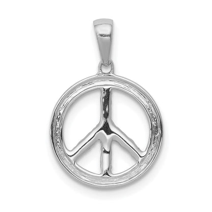 14K Weißgold Anhänger mit echtem Diamant, Peace-Zeichen