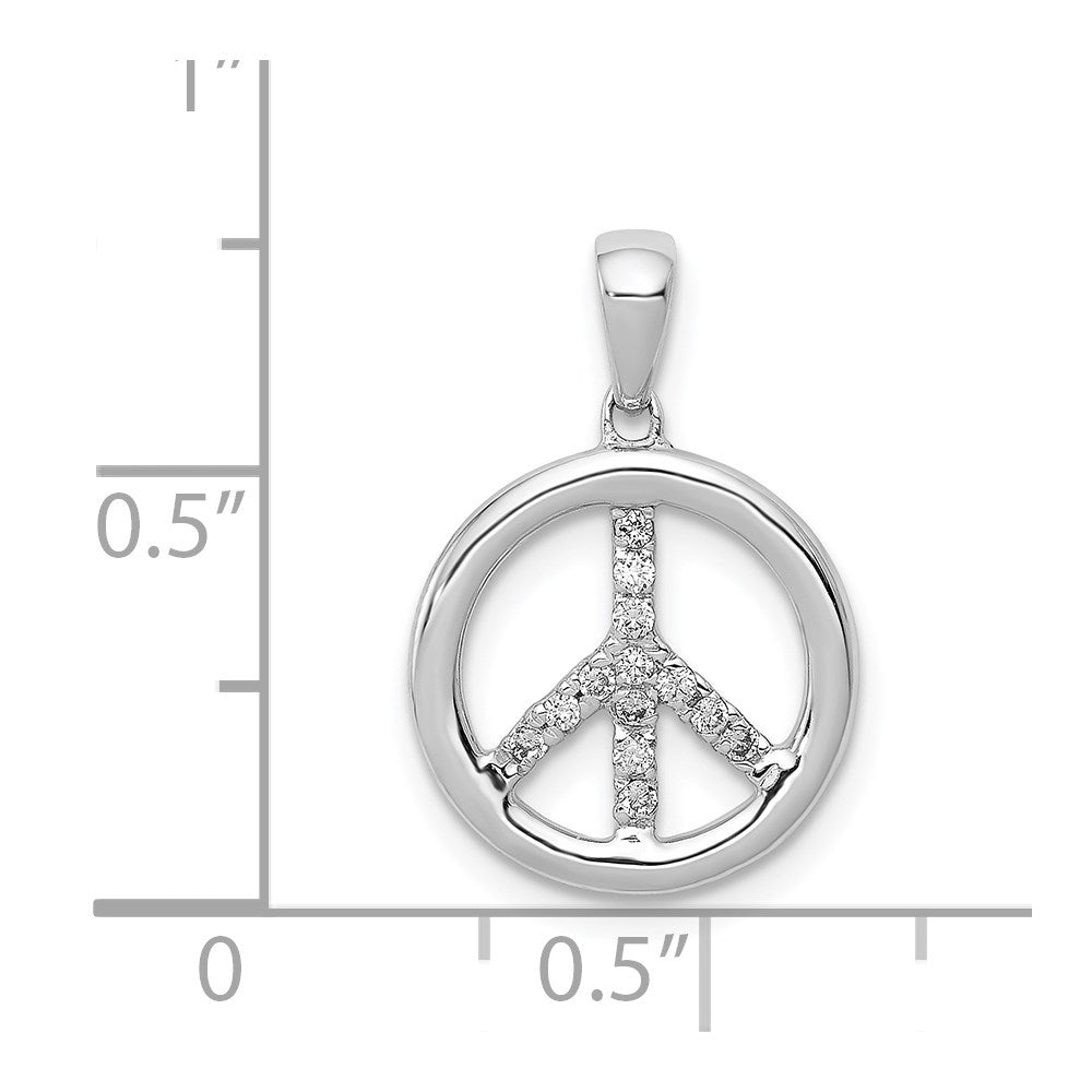 14K Weißgold Anhänger mit echtem Diamant, Peace-Zeichen