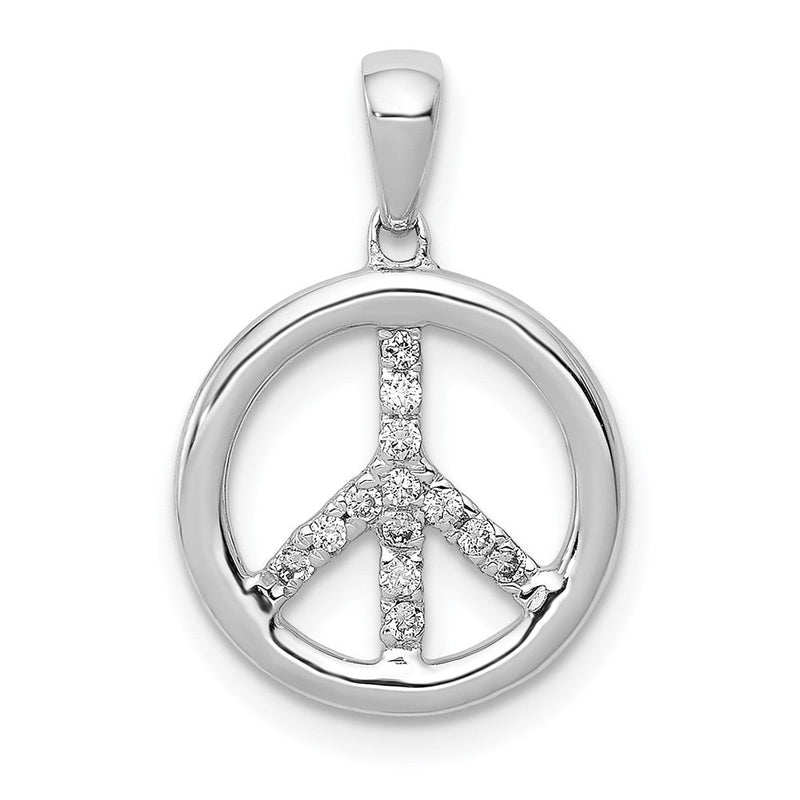14K Weißgold Anhänger mit echtem Diamant, Peace-Zeichen