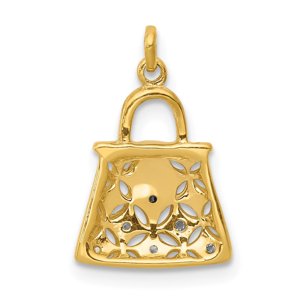 14K Gelbgold und Rhodium Echte Diamant Handtaschen-Charm