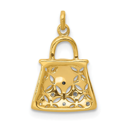 14K Gelbgold und Rhodium Echte Diamant Handtaschen-Charm