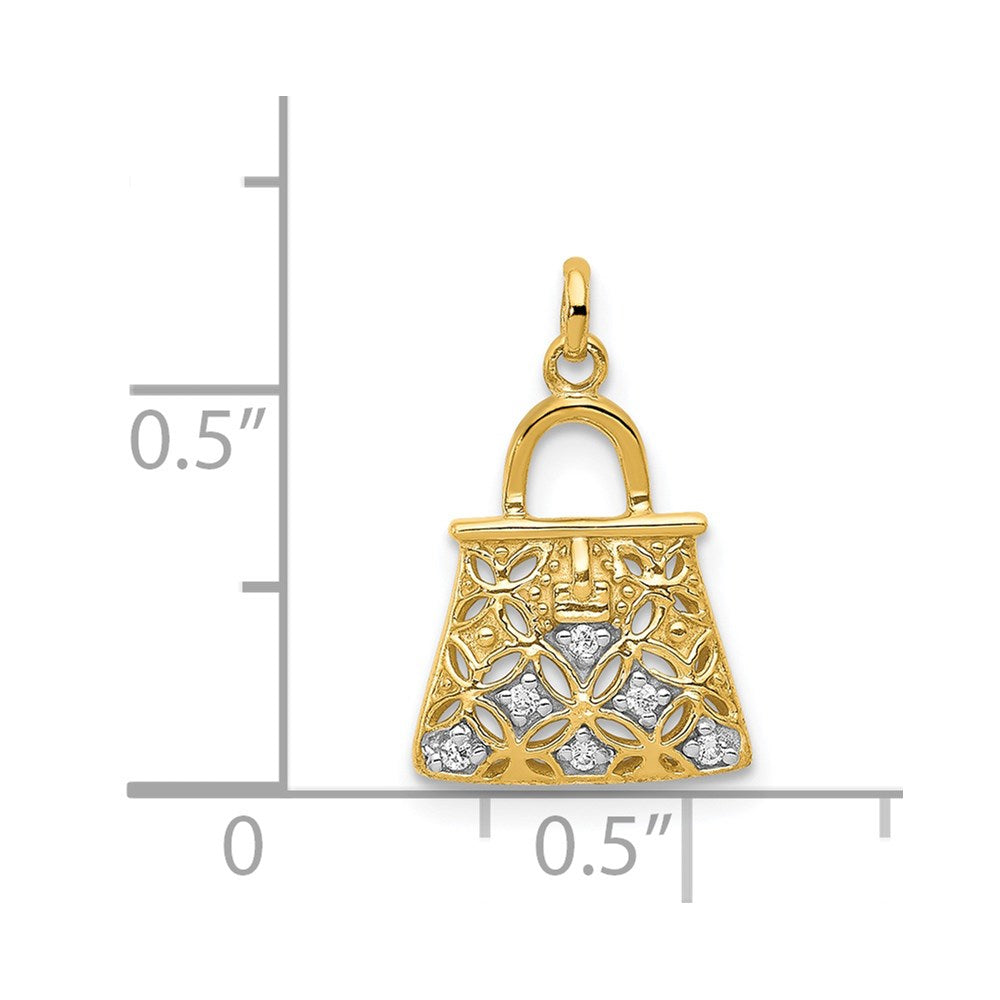14K Gelbgold und Rhodium Echte Diamant Handtaschen-Charm