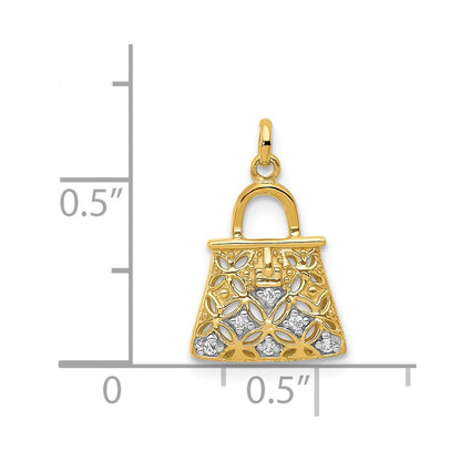 14K Gelbgold und Rhodium Echte Diamant Handtaschen-Charm