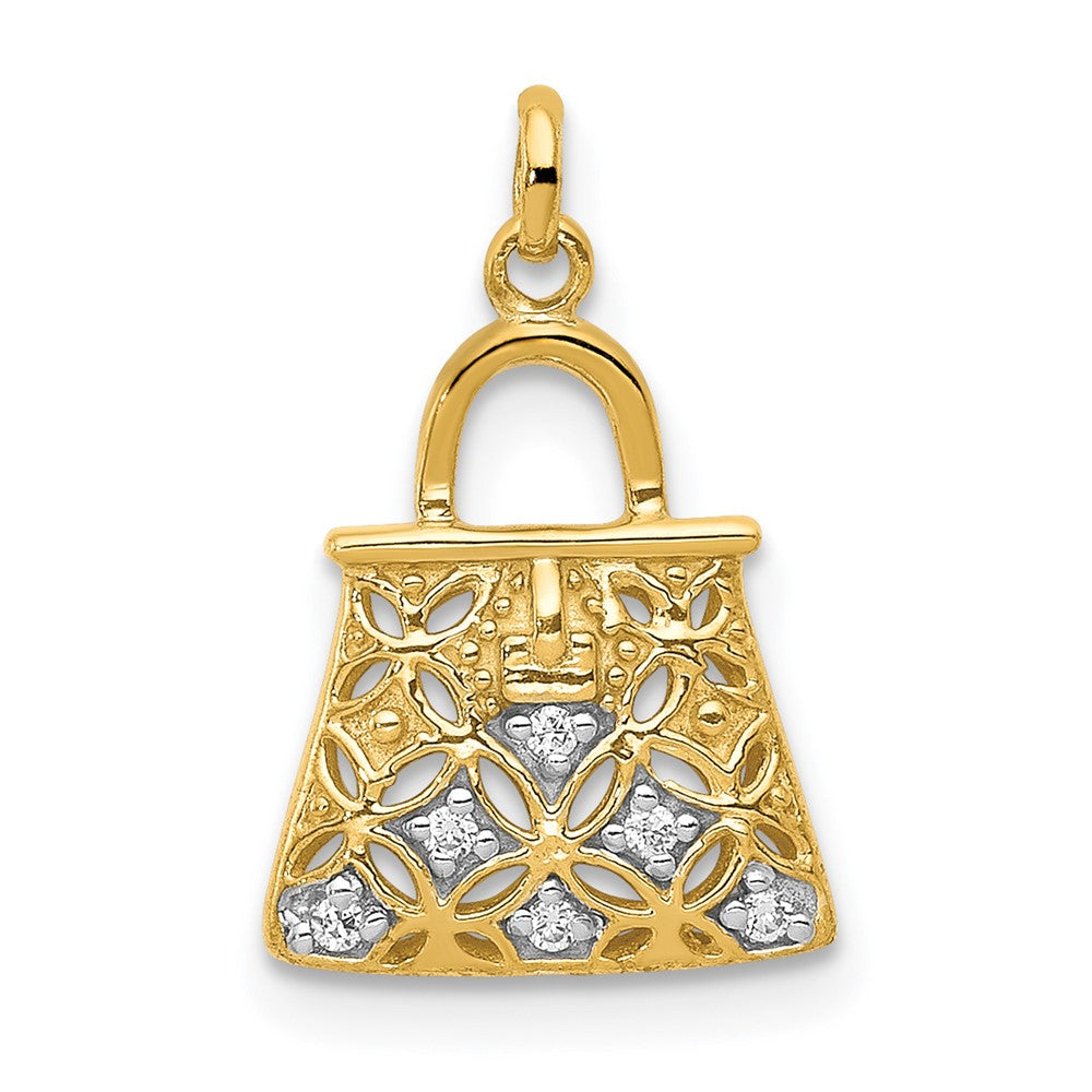 14K Gelbgold und Rhodium Echte Diamant Handtaschen-Charm