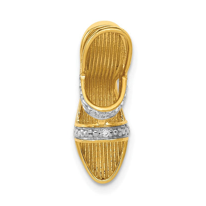 14K Gelbgold und Rhodium massiv 0,01 ct. Echter Diamant 3-D Hoher Absatz Charm