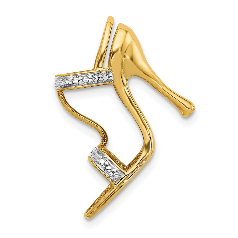 14K Gelbgold und Rhodium massiv 0,01 ct. Echter Diamant 3-D Hoher Absatz Charm