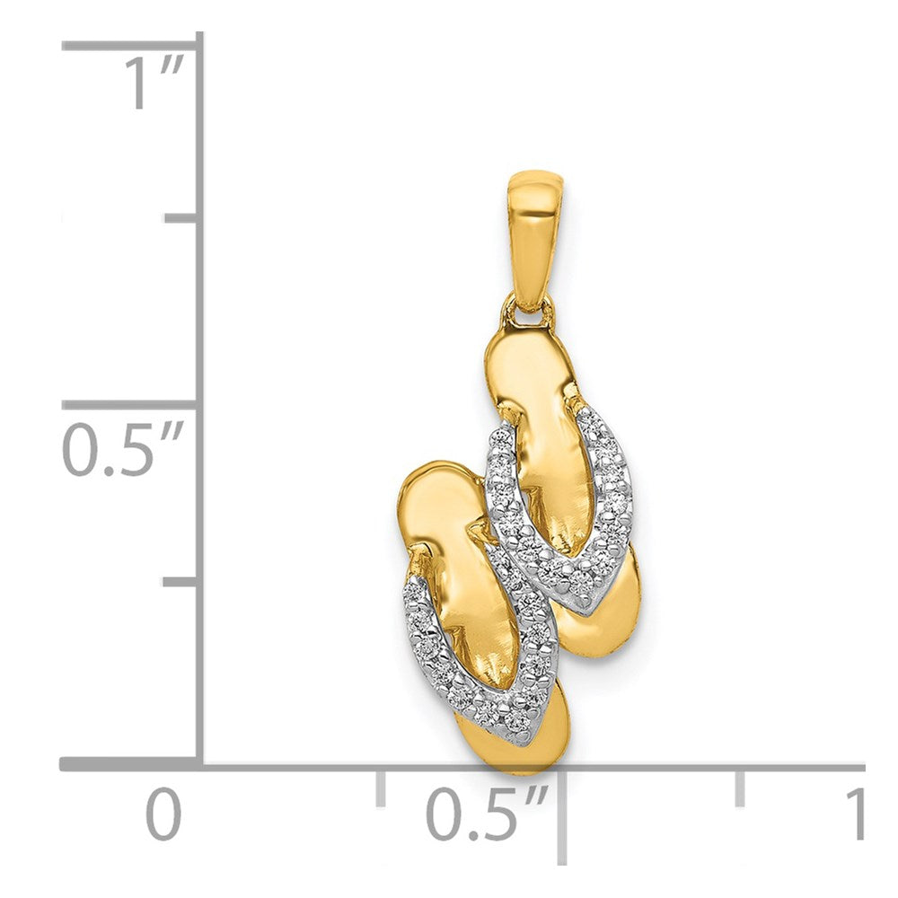 14 Karat Gelbgold und Rhodium Echtdiamant-Flipflop-Charm