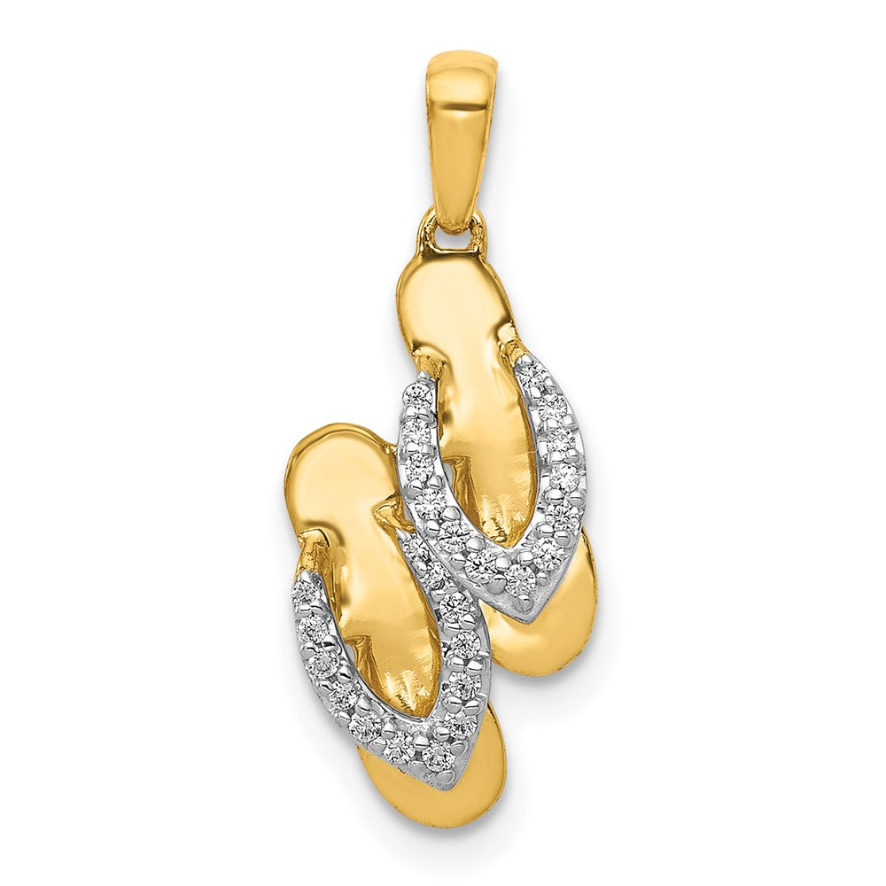 14 Karat Gelbgold und Rhodium Echtdiamant-Flipflop-Charm