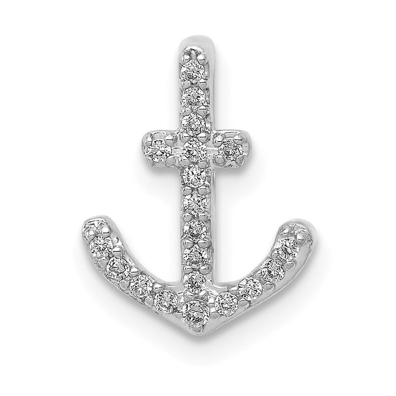 14K Weißgold 1/10ct. Echt Diamant Anker Kette Anhänger