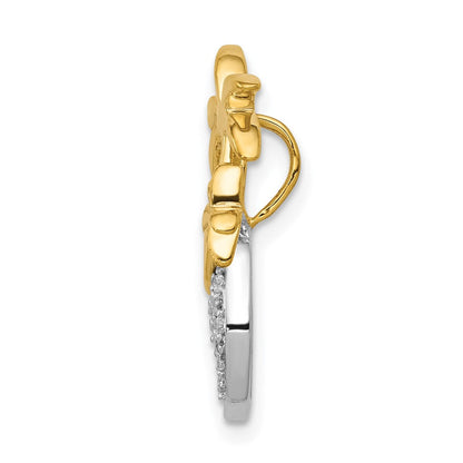 14K Bicolor Gold Echt Diamant Doppelt Palme Baum und Welle Kette Anhänger