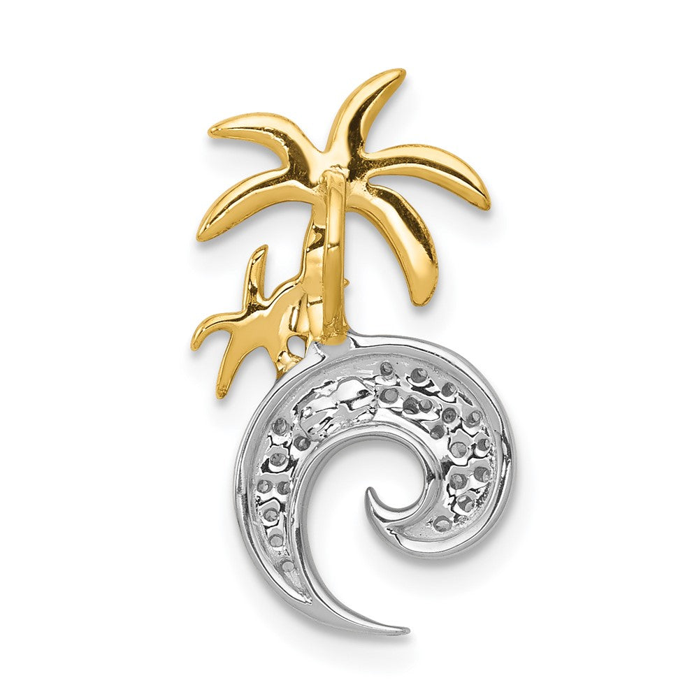 14K Bicolor Gold Echt Diamant Doppelt Palme Baum und Welle Kette Anhänger