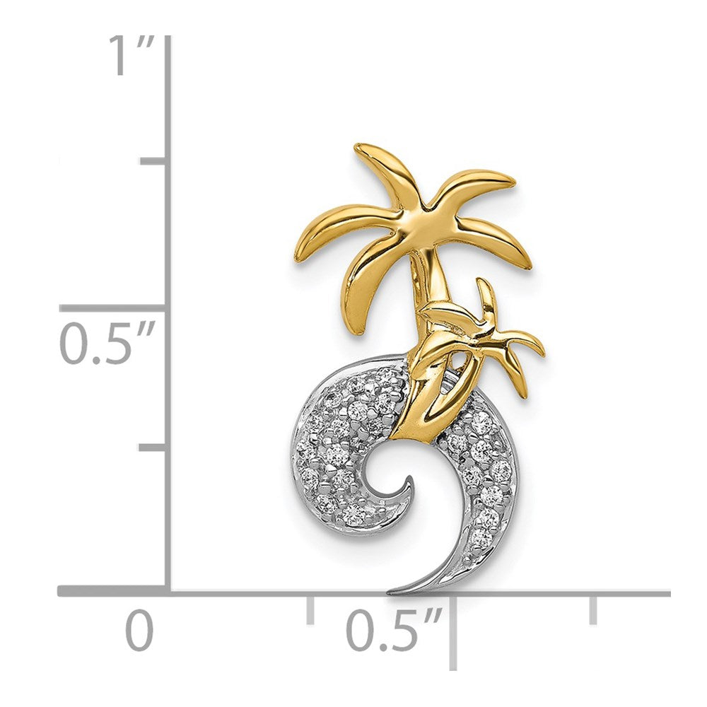 14K Bicolor Gold Echt Diamant Doppelt Palme Baum und Welle Kette Anhänger