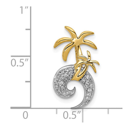 14K Bicolor Gold Echt Diamant Doppelt Palme Baum und Welle Kette Anhänger