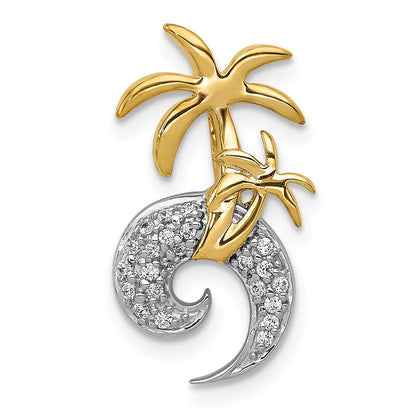14K Bicolor Gold Echt Diamant Doppelt Palme Baum und Welle Kette Anhänger