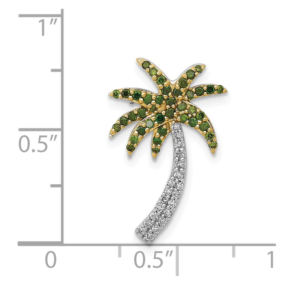 14K Weißgold Weiß und Grün Echt Diamant Palme Baum Kette Anhänger