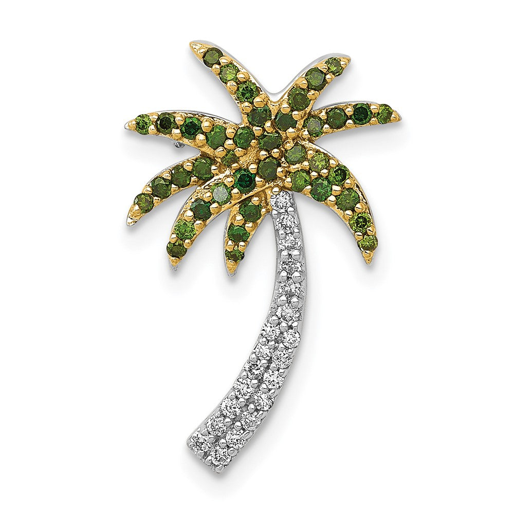 14K Weißgold Weiß und Grün Echt Diamant Palme Baum Kette Anhänger